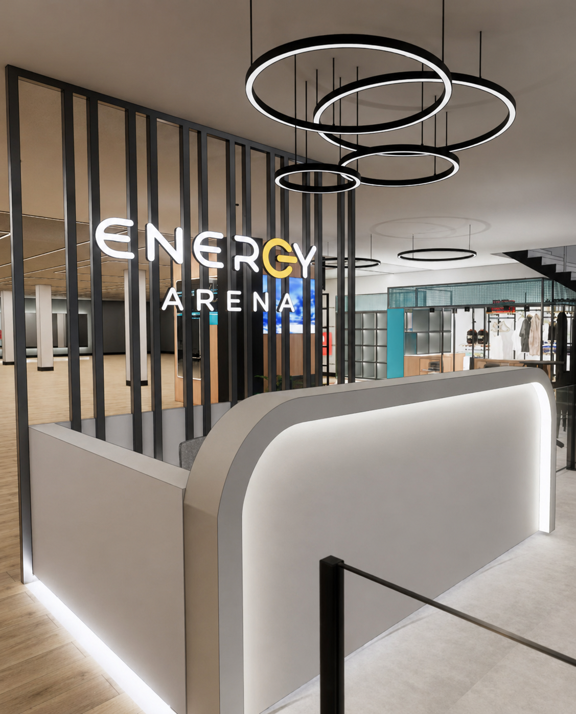Prévia 3D dos detalhes do espaço da Energy Arena